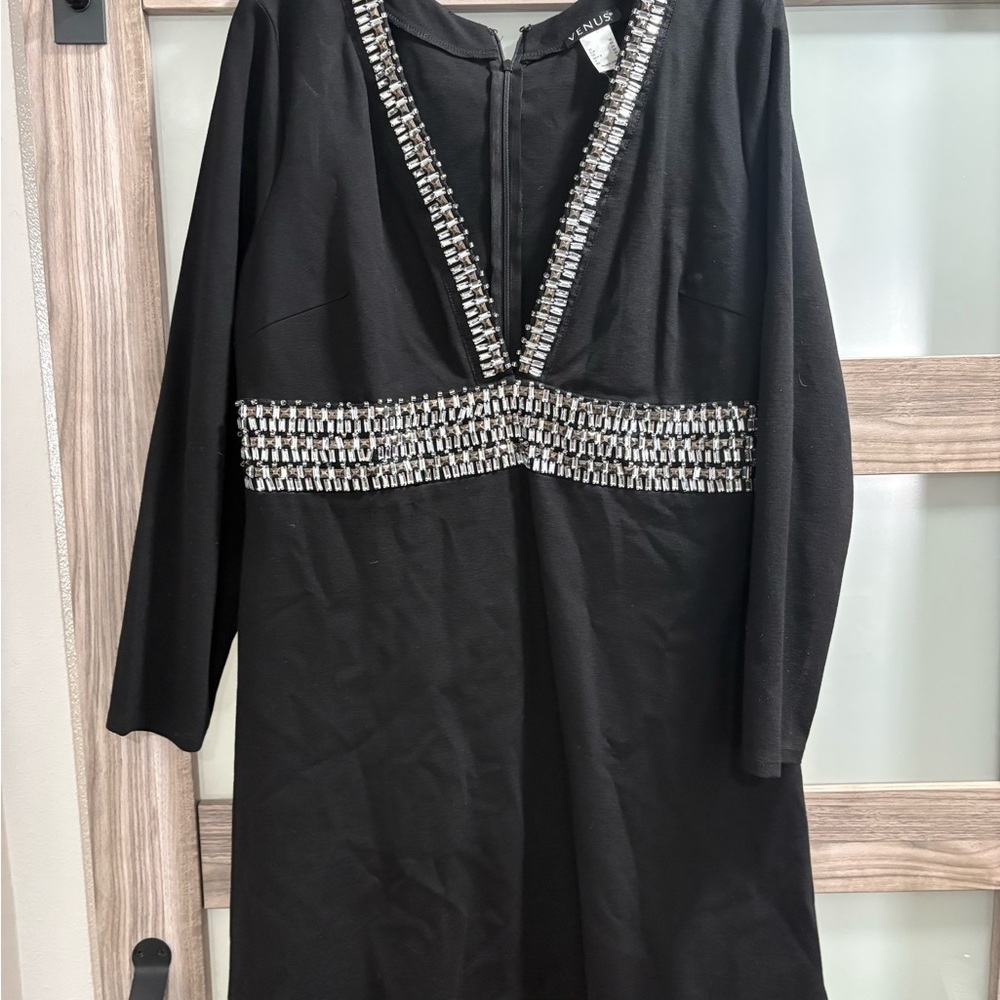 VENUS Black Mini Dress with Silver Accents